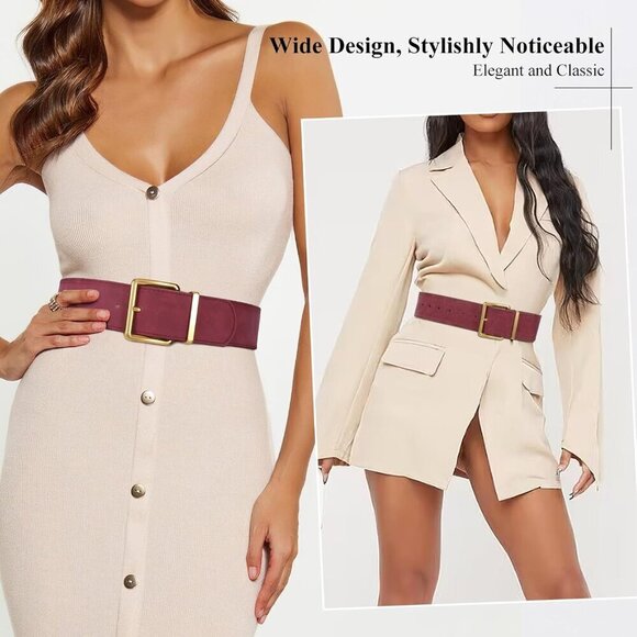 Women Wide Suede Belt Gold Buckle Dress Casual Festival Adjustable main image 5